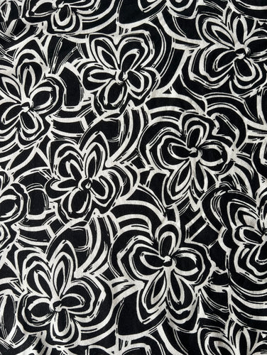Fabric Remnant - Black Floral jersey fabric - 55cms
