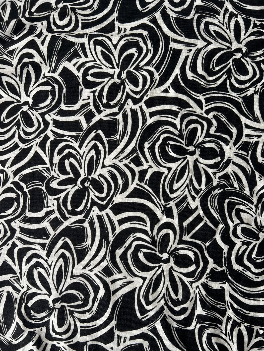 Fabric Remnant - Black Floral jersey fabric - 65cms