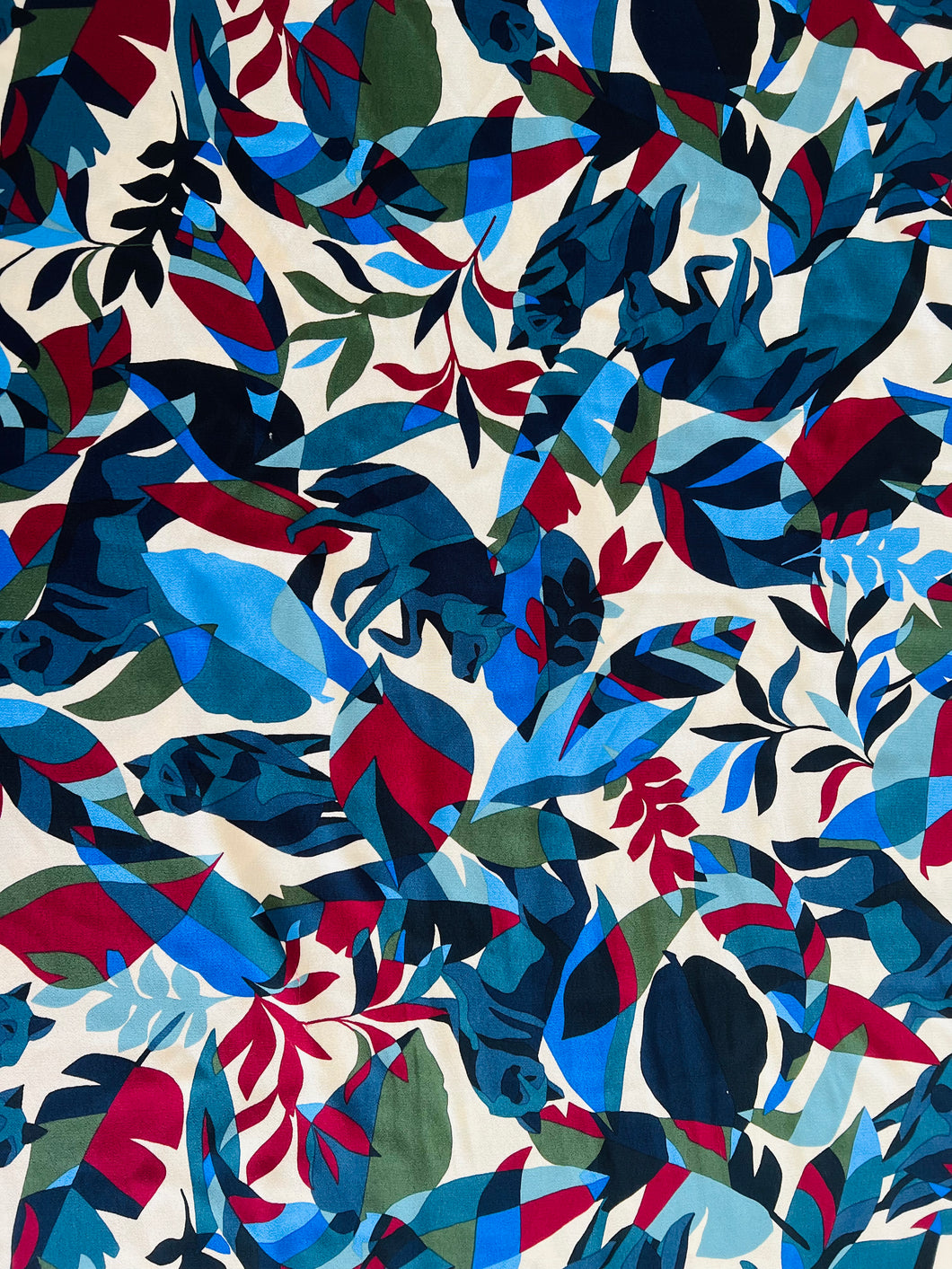 Geometric Leaf & Wolf - Viscose Fabric - Dressmaking Fabric