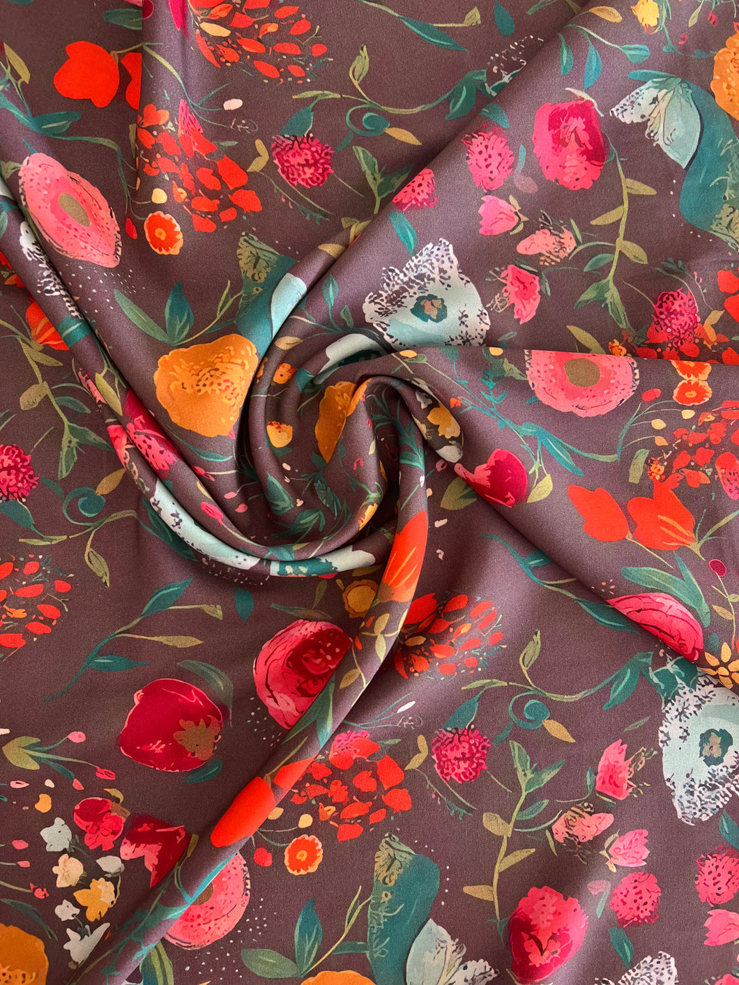 Mink Floral Viscose Fabric - 1/2mtr - Dressmaking Fabric