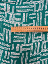 Load image into Gallery viewer, Green geometric dash lines viscose - 1/2mtr - Dressmaking Fabric