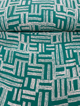 Load image into Gallery viewer, Green geometric dash lines viscose - 1/2mtr - Dressmaking Fabric