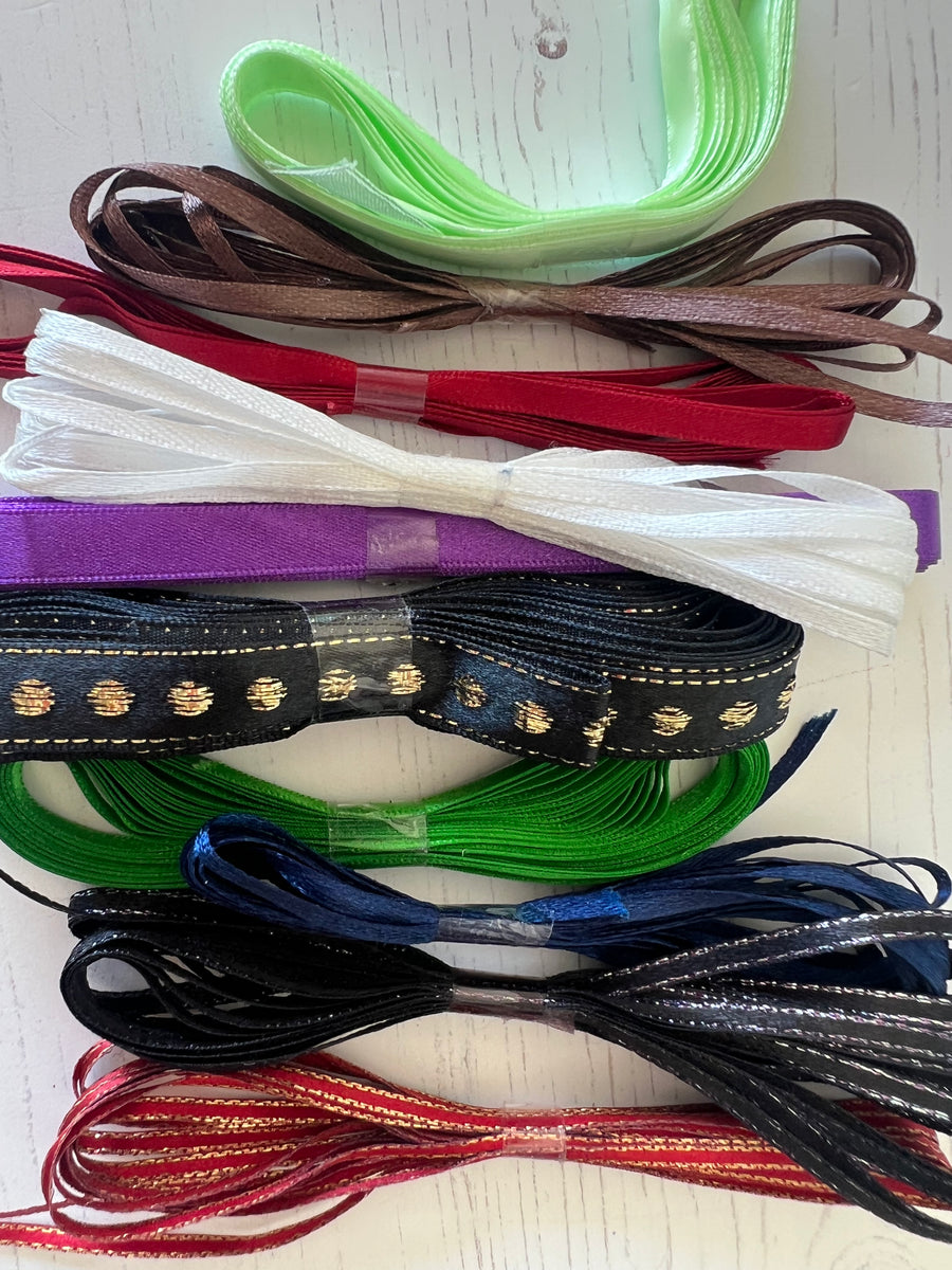 Approx Ribbon Bundle of 10 Ribbons (approx 2-3m per design) f – owl and sewing cat