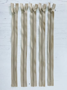 zips 12" long x 5 - colour beige as shown