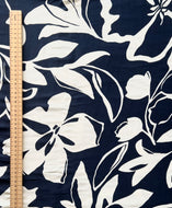 Large Flioral Navy/white Satin Print Fabric - 1/2mtr - Dressmaking Fabric