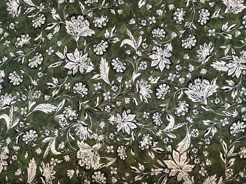 Forest Green Floral Fabric - 1/2mtr - Dressmaking Fabric