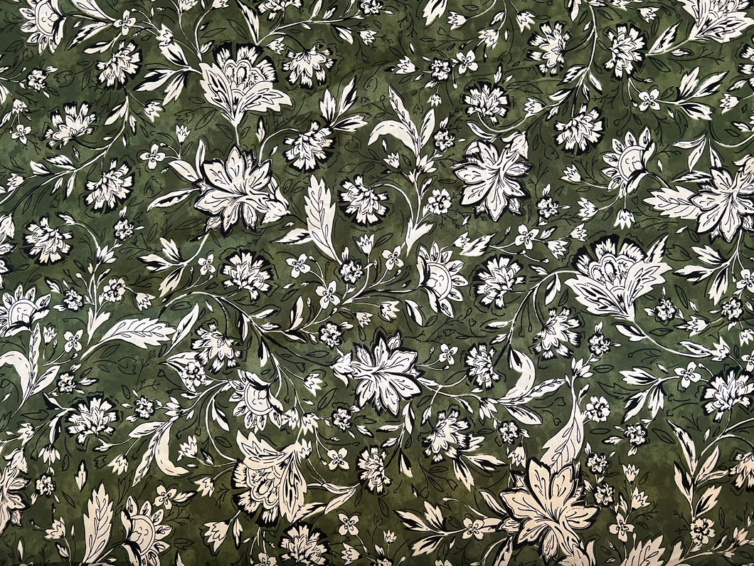 Forest Green Floral Fabric - 1/2mtr - Dressmaking Fabric