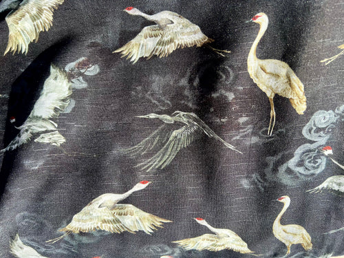 Heron Styled Fabric x 1/2m - black background - Dressmaking Fabric
