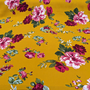 Fabric Remnant - mustard floral viscose twill - 100cms