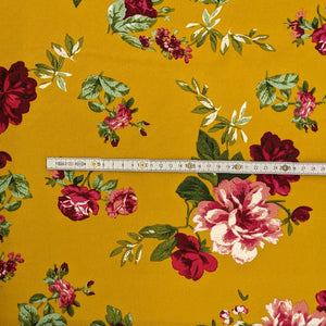 Fabric Remnant - mustard floral viscose twill - 100cms