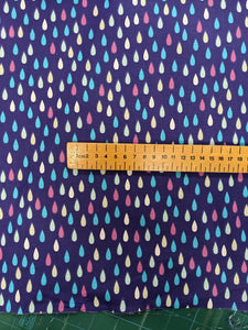 Aqua and pink floral or raindrop cotton fabric - 1/2 mtr