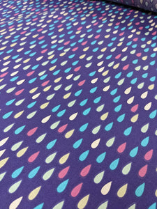 Aqua and pink floral or raindrop cotton fabric - 1/2 mtr