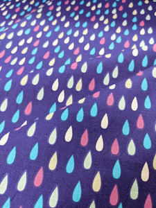 Aqua and pink floral or raindrop cotton fabric - 1/2 mtr