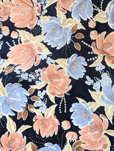 Navy and blue floral print viscose fabric - 1/2mtr