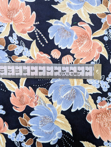 Navy and blue floral print viscose fabric - 1/2mtr