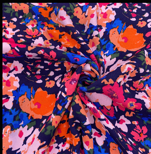 Fabric Remnant - bright floral crepe/viscose - 66cms
