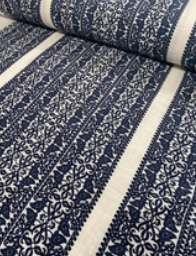 Fabric Remnant - Navy block print linen/gauze - 180cms