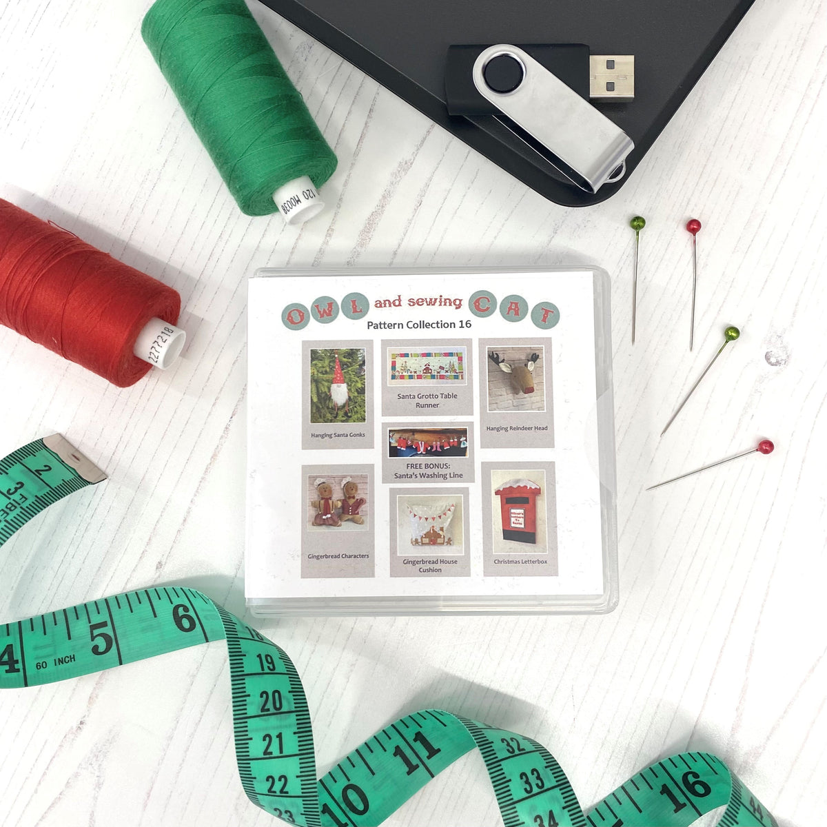 USB 16 Collection Patterns owl and sewing cat