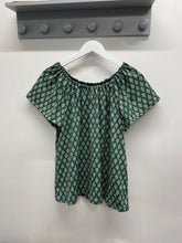 Load image into Gallery viewer, Gracie Gathered Top Kit sizes 10-28 - green diamond print stretch crepe