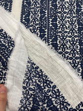 Load image into Gallery viewer, Navy block print linen/gauze x 1/2mtr - Dressmaking Fabric