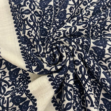 Load image into Gallery viewer, Navy block print linen/gauze x 1/2mtr - Dressmaking Fabric