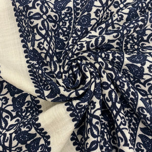 Navy block print linen/gauze x 1/2mtr - Dressmaking Fabric