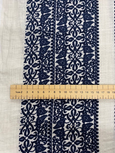 Navy block print linen/gauze x 1/2mtr - Dressmaking Fabric