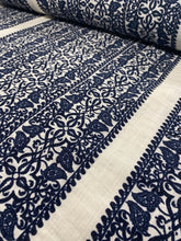 Load image into Gallery viewer, Navy block print linen/gauze x 1/2mtr - Dressmaking Fabric