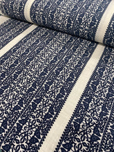 Load image into Gallery viewer, Navy block print linen/gauze x 1/2mtr - Dressmaking Fabric