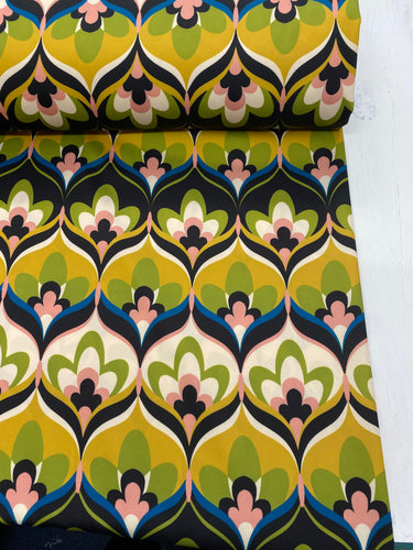 Retro Large Lotus Print Satin - 1/2 metre - Dressmaking Fabric