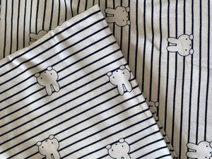 Miffy bunny white stripejersey fabric - 1/2mtr