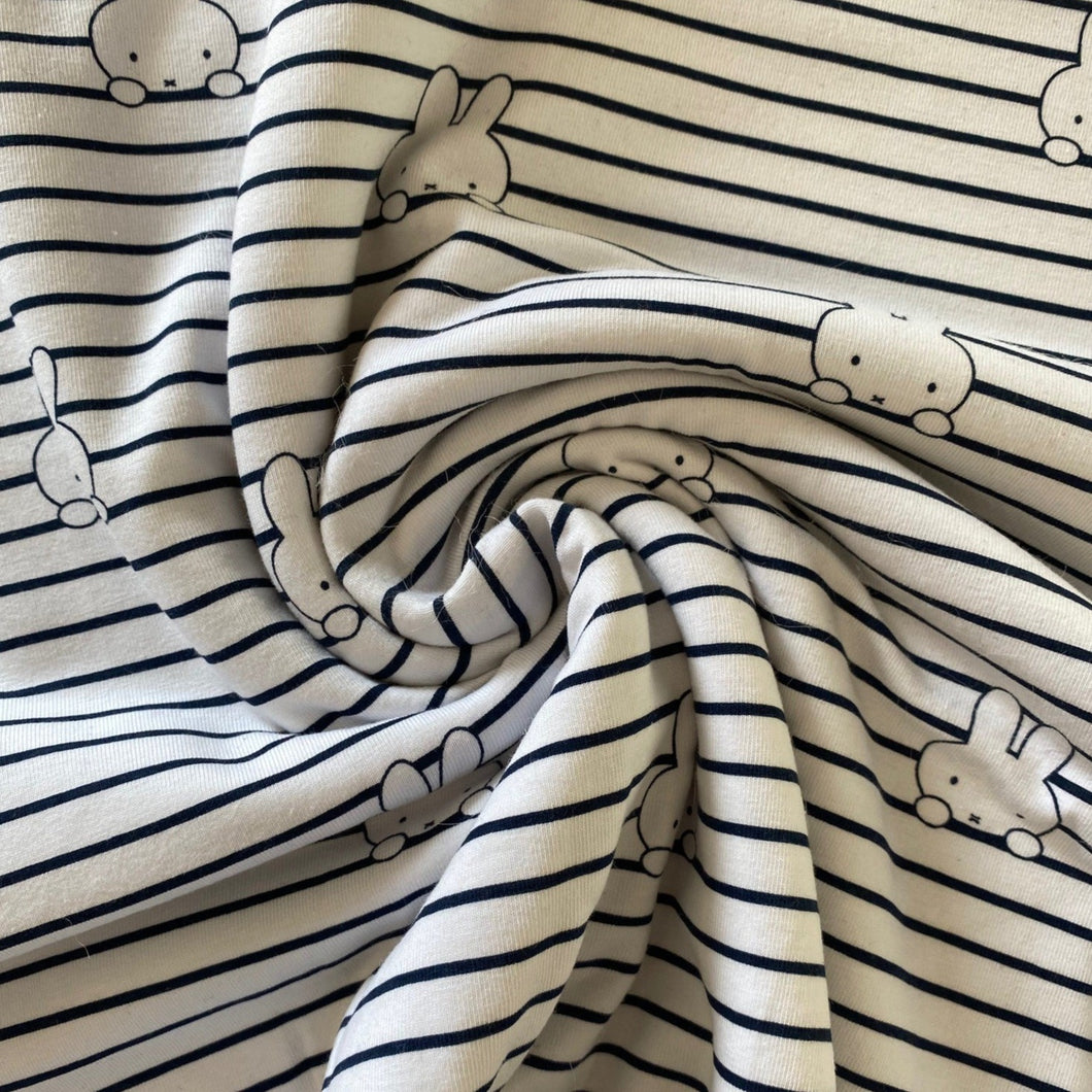 Miffy bunny white stripejersey fabric - 1/2mtr