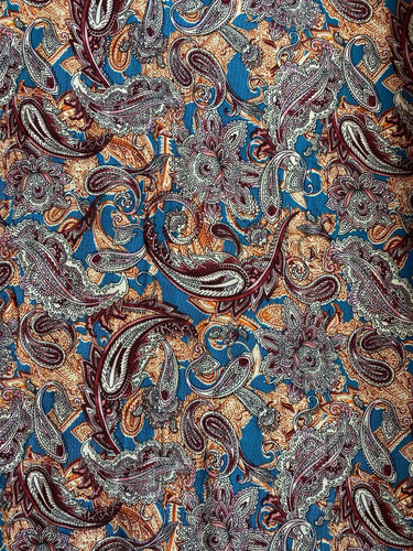 Fabric Remnant - teal paisley viscose - 80cms