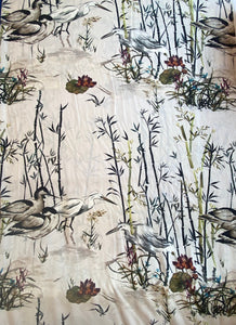 Bird & reeds soft crepe fabric - TWO colourways - 1/2mtr