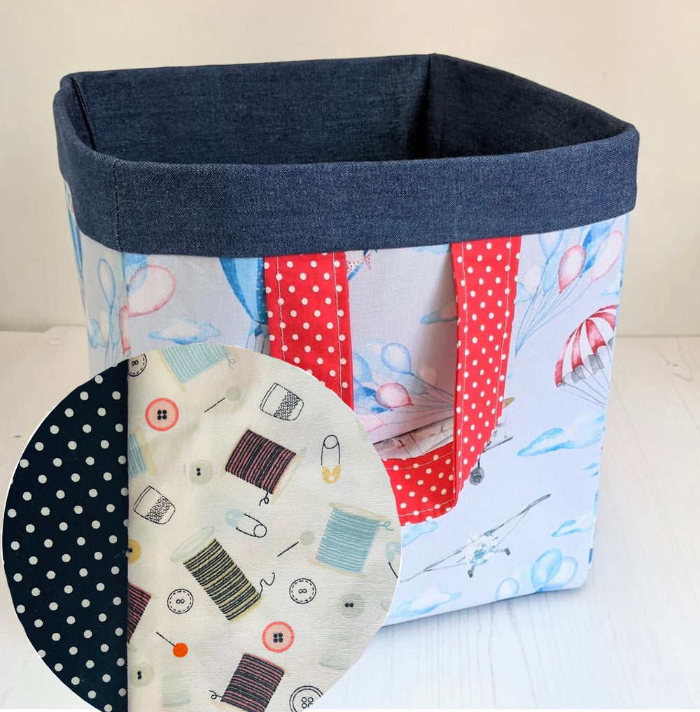 Large Storage Box Sewing Kit - Fabrics as in circle