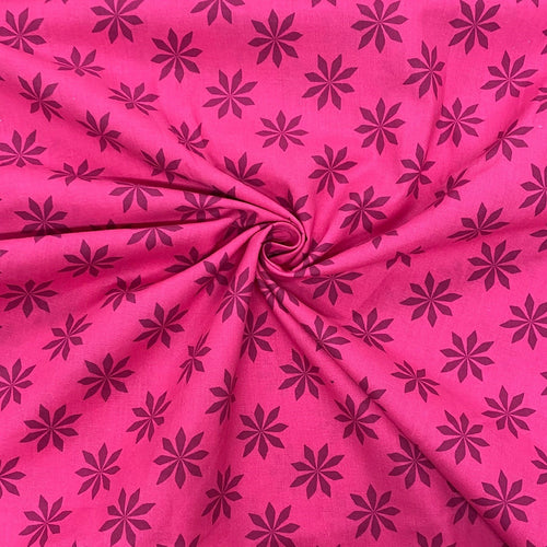 Magenta geometric flower cotton fabric - 1/2 mtr