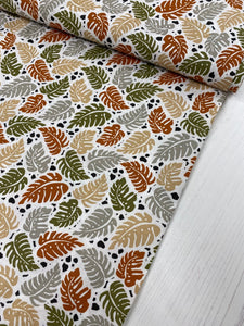 Khaki jungle leaf cotton fabric - 1/2 mtr