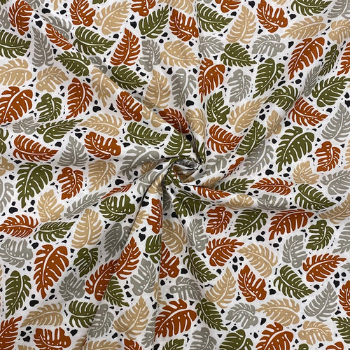 Khaki jungle leaf cotton fabric - 1/2 mtr