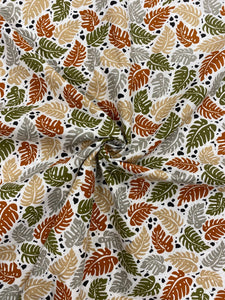 Khaki jungle leaf cotton fabric - 1/2 mtr