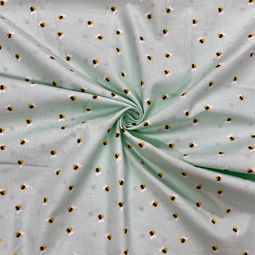 Mint bee cotton fabric - 1/2 mtr