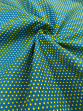 Load image into Gallery viewer, Teal blue and lime dot cotton fabric - 1/2 mtr