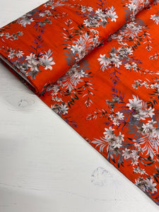 Orange Floral Cotton Lawn Fabric - 1/2mtr - Dressmaking Fabric