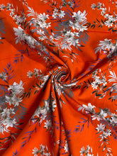 Load image into Gallery viewer, Orange Floral Cotton Lawn Fabric - 1/2mtr - Dressmaking Fabric