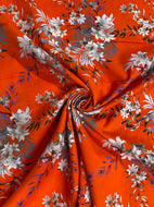 Orange Floral Cotton Lawn Fabric - 1/2mtr - Dressmaking Fabric