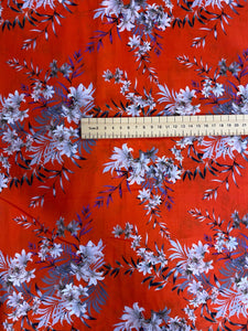 Orange Floral Cotton Lawn Fabric - 1/2mtr - Dressmaking Fabric