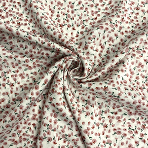Salmon Pink and White Ditsy Floral Viscose Fabric - 1/2mtr - Dressmaking Fabric