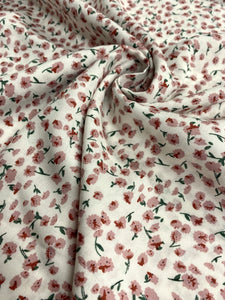 Salmon Pink and White Ditsy Floral Viscose Fabric - 1/2mtr - Dressmaking Fabric