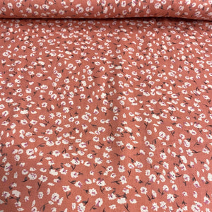 Salmon Pink and White Ditsy Floral Viscose Fabric - 1/2mtr - Dressmaking Fabric