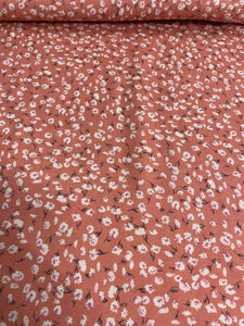Salmon Pink and White Ditsy Floral Viscose Fabric - 1/2mtr - Dressmaking Fabric