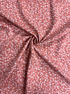 Salmon Pink and White Ditsy Floral Viscose Fabric - 1/2mtr - Dressmaking Fabric